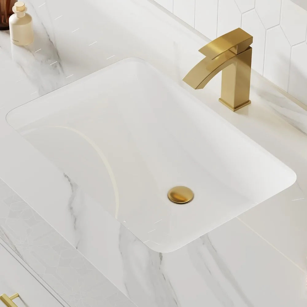 Modern Wall-Mounted White Stone Sink Vanity