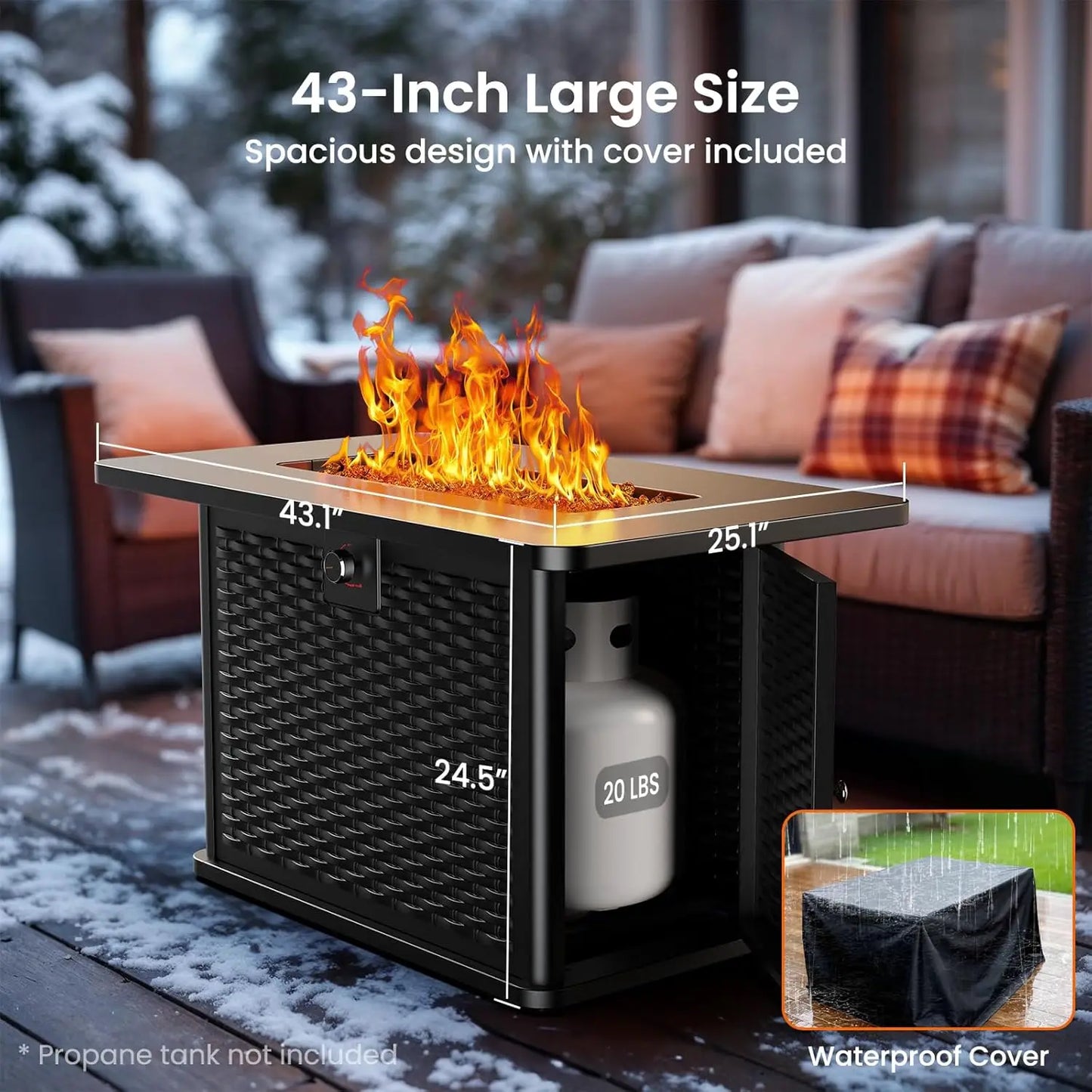 43" Propane Fire Pit Table w/ Waterproof Cover