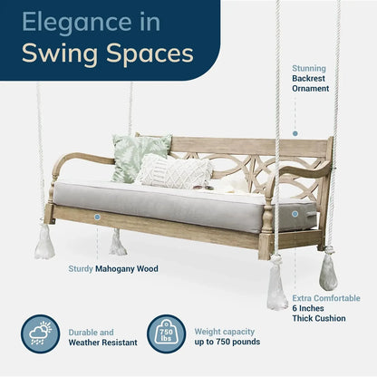 Mahogany Wood Lime Wash Outdoor Swing Daybed with Oyster Cushion