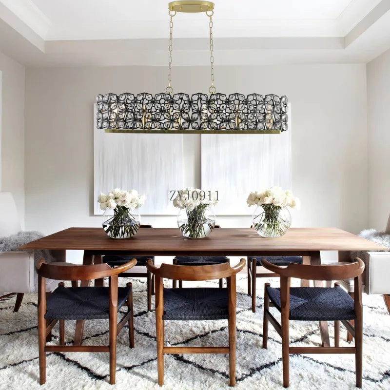 39" Modern Black Gold Crystal Chandelier