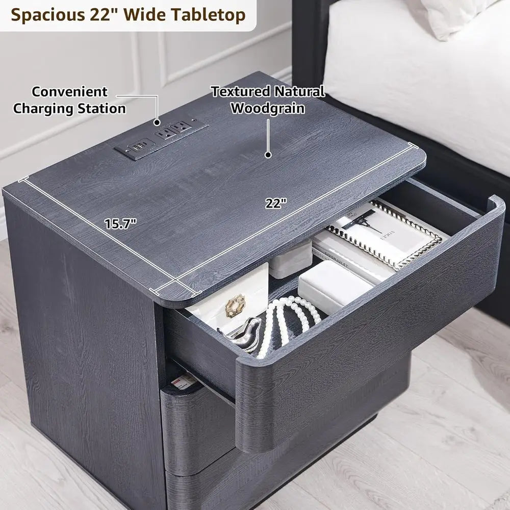 Dual Nightstand Set with Charging Station