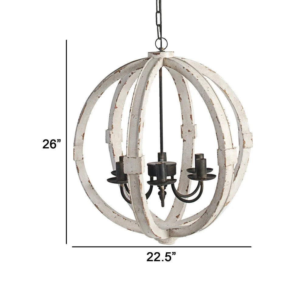 22" 6 Light Candelabra Style Wood Chandelier