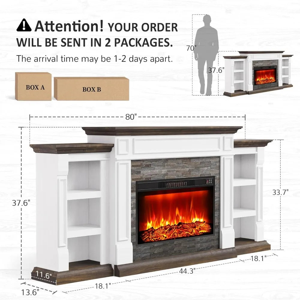 80" Electric Fireplace TV Stand with Mantel