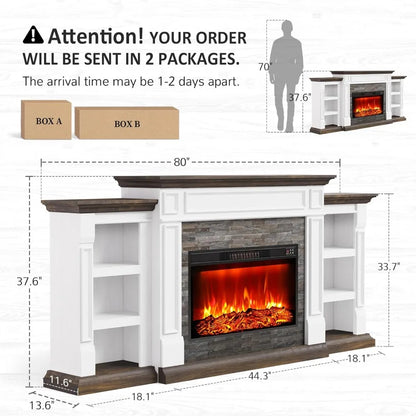 80" Electric Fireplace TV Stand with Mantel