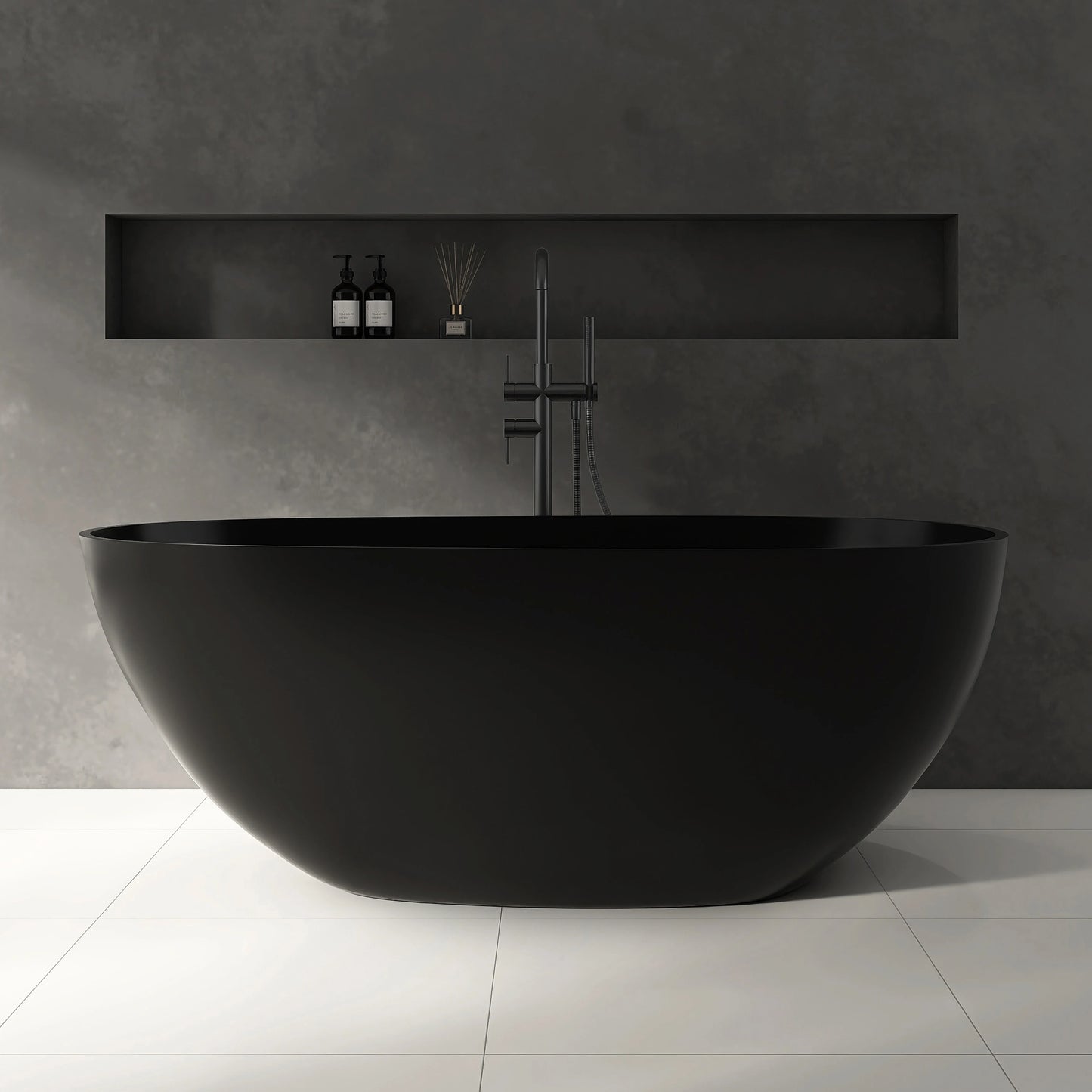 59" Matte Black Stone Resin Freestanding Bathtub