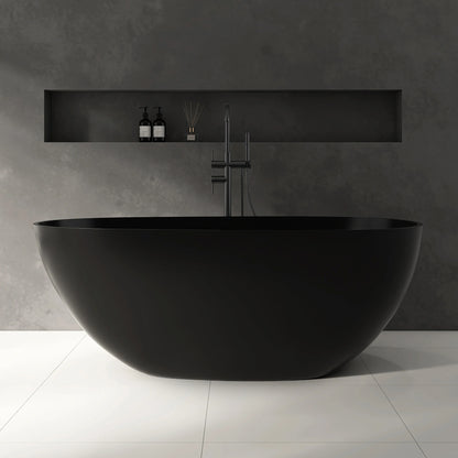 59" Matte Black Stone Resin Freestanding Bathtub