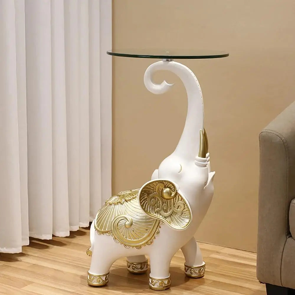 White Elephant Side Table Resin Statue