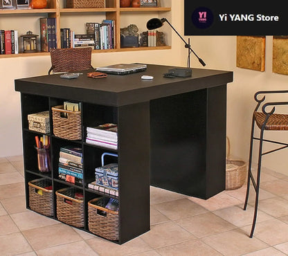 Project Center Desk with Two 9-Cubby Bookcase Sides