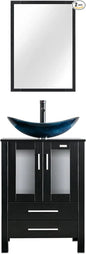 24" Modern Freestanding Blue Boat Glass Sink Combo Cabinet