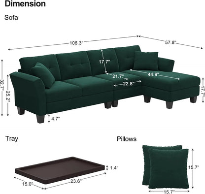 Reversible 4 Seat L Shaped Sofa Sofa with Chaise