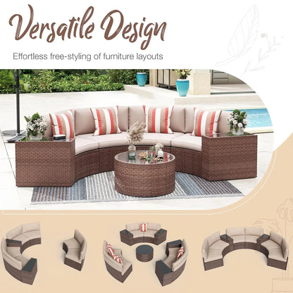 8-Piece Outdoor Half Moon Curved Patio Furniture Sofa Set