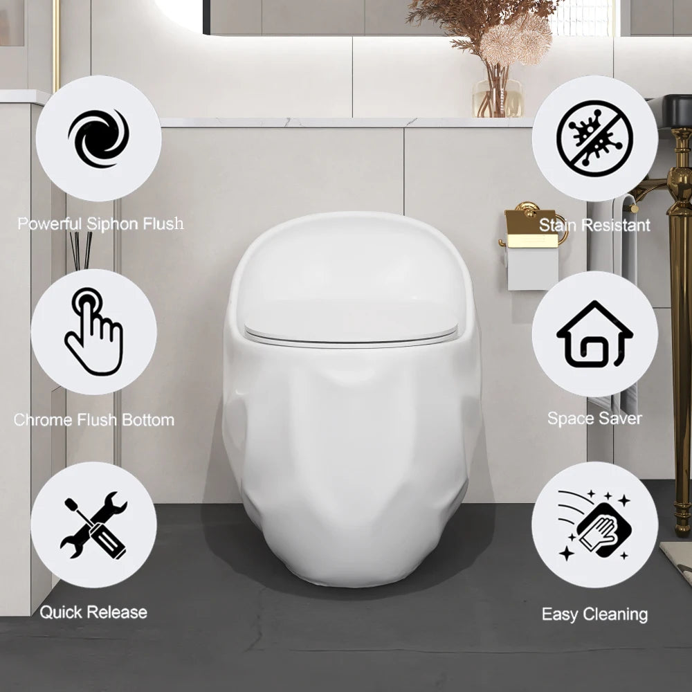 1-Piece Single Flush Egg Shape Toilet in Glossy White