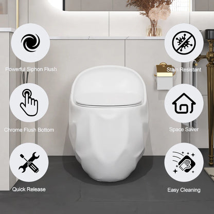 1-Piece Single Flush Egg Shape Toilet in Glossy White