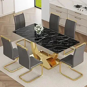 Marble Dining Table Set for 6