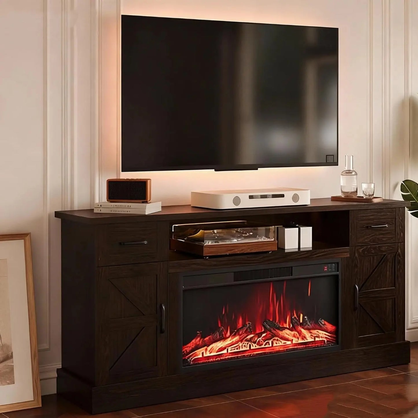 Farmhouse Electric Fireplace TV Entertainment Center