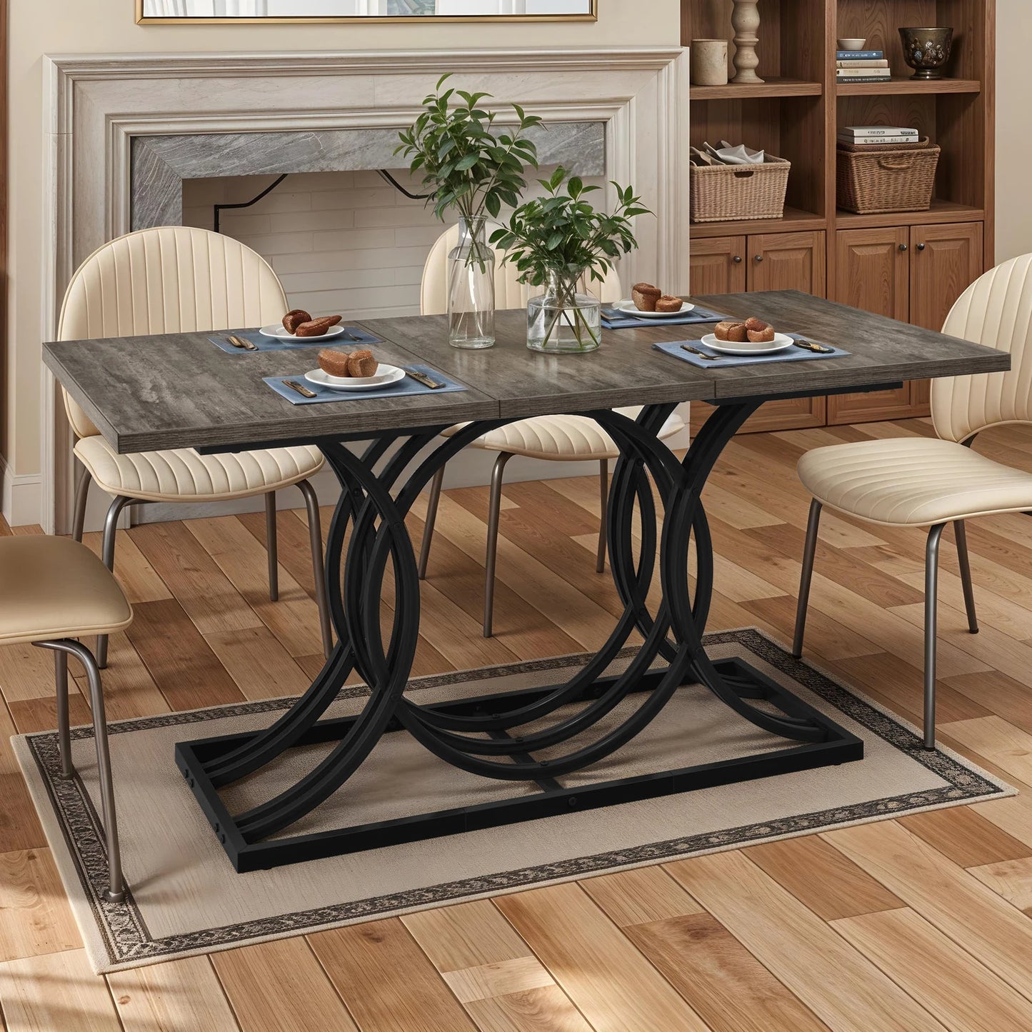 63" Dining Table Faux Marble Gray for 6 Seats
