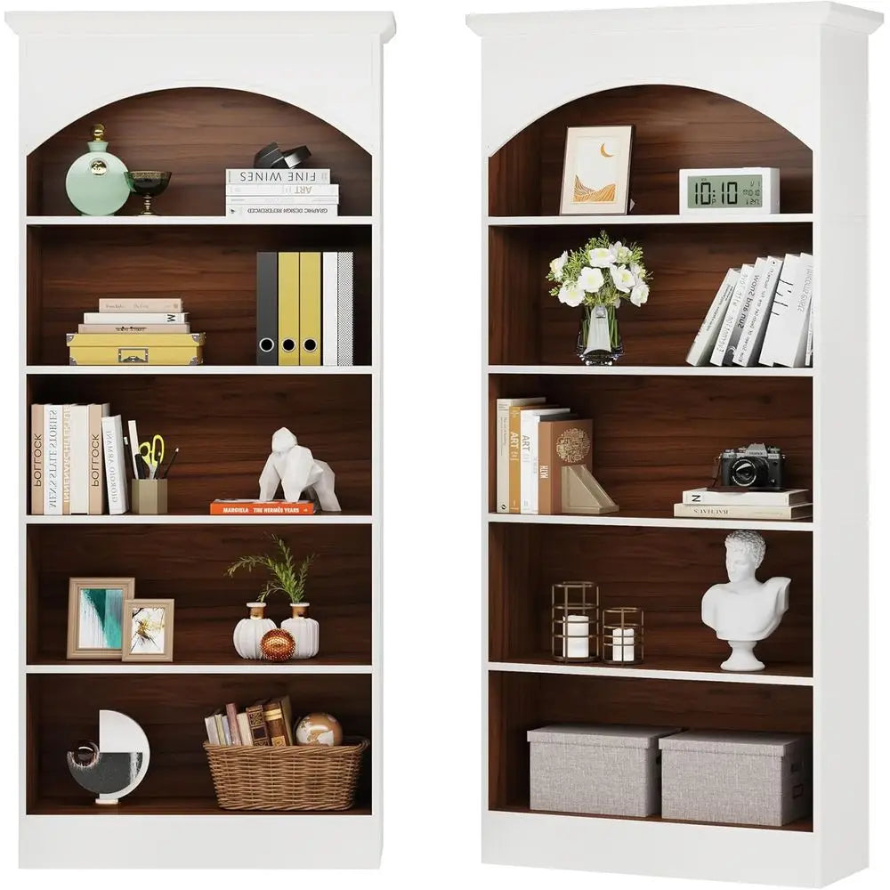 2-Piece Vintage White Oak Bookshelf Set