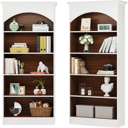 2-Piece Vintage White Oak Bookshelf Set