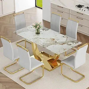 Marble Dining Table Set for 6