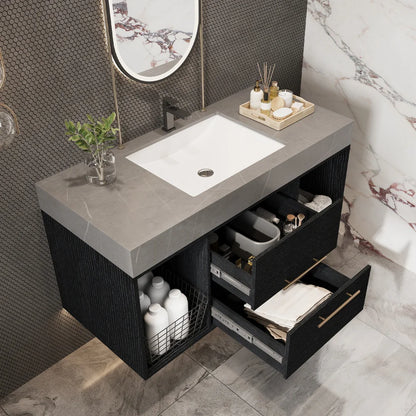 39.4" Single Floating Vanity with Faux Marble Ceramic Sink