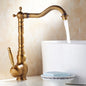 Antique Brass Rotating Spout Bathroom Faucet