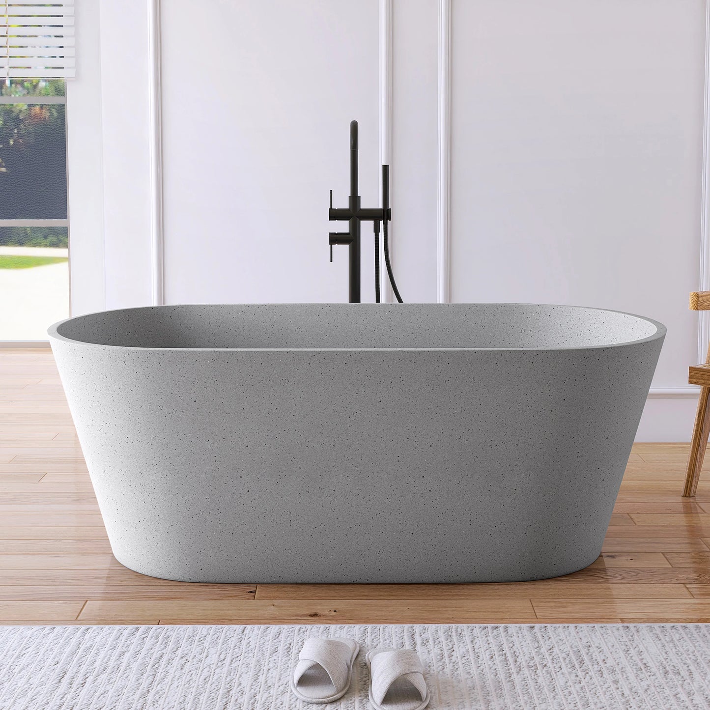 59" Modern Luxury Terrazzo Gary Concrete Freestanding & Shower Bathtub