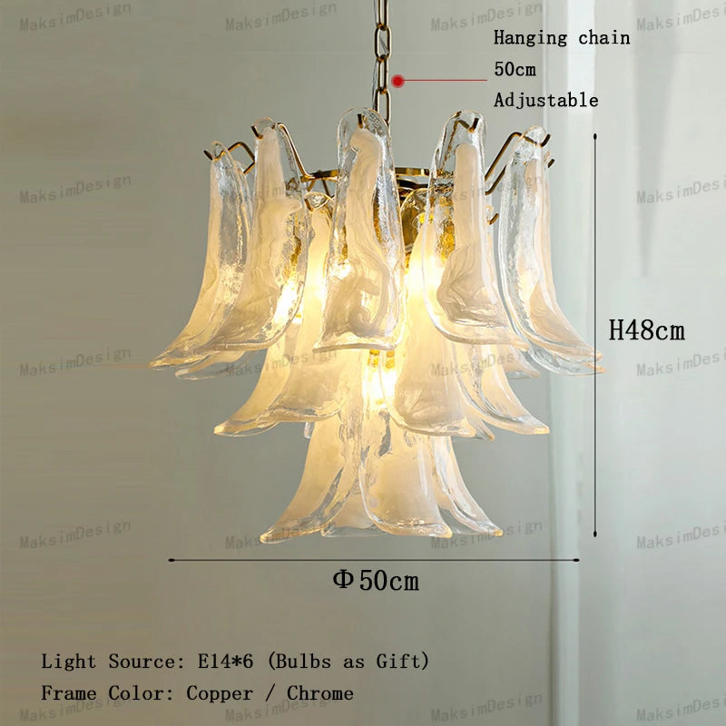 Cloudy White Glass Flower Petal Vintage Chandelier