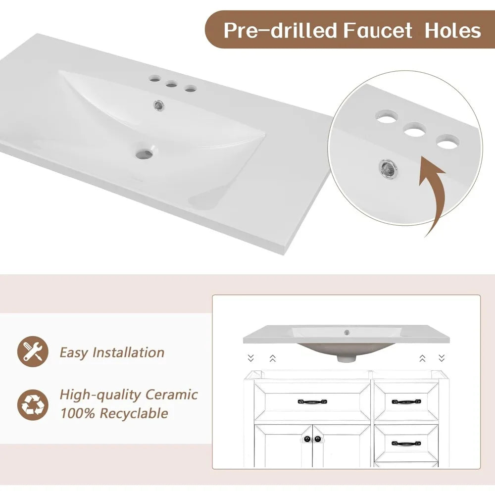 36" Free Standing Single Basin Vanity with 2 Doors Cabinet and 3 Drawers,