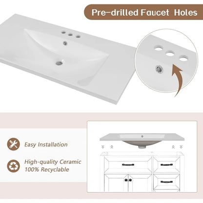 36" Free Standing Single Basin Vanity with 2 Doors Cabinet and 3 Drawers,