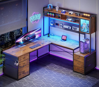 L-Shaped Gaming Desk with LED Lights