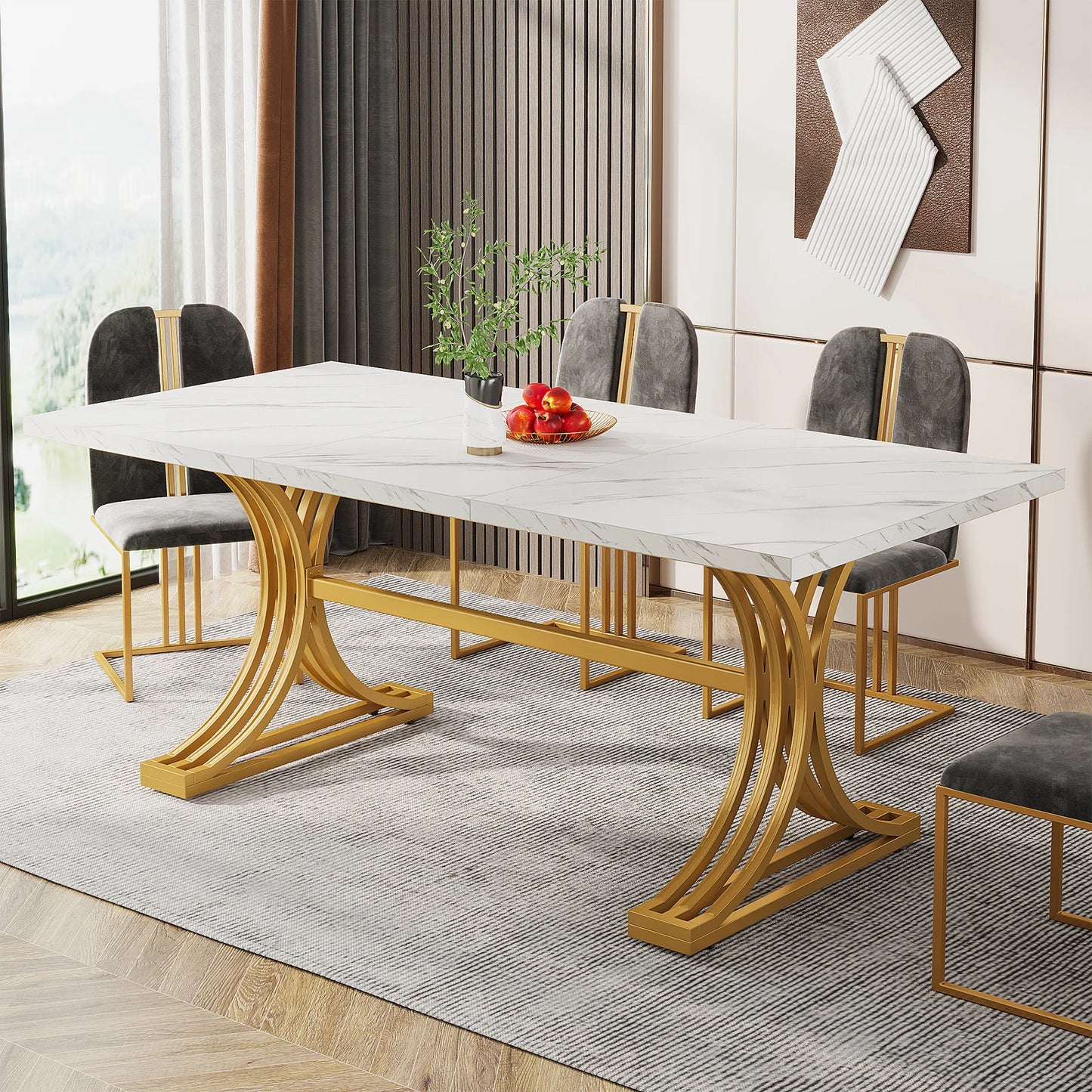 63 " Modern Faux Marble Rectangular Dining Table for 4 to 6