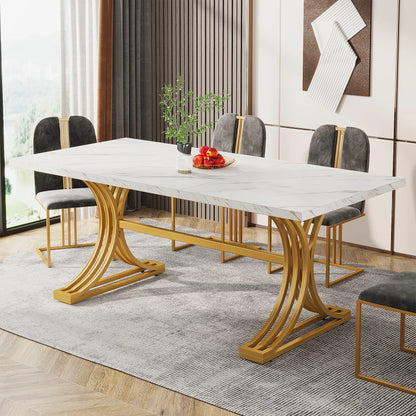 63 " Modern Faux Marble Rectangular Dining Table for 4 to 6