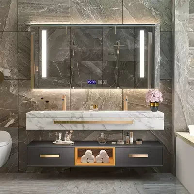Luxury Wood Storage with Carrara Marble Top