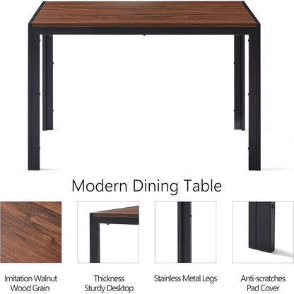 47" Walnut Sturdy Metal Frame Table with 4 Velvet Upholstered Dining Chairs