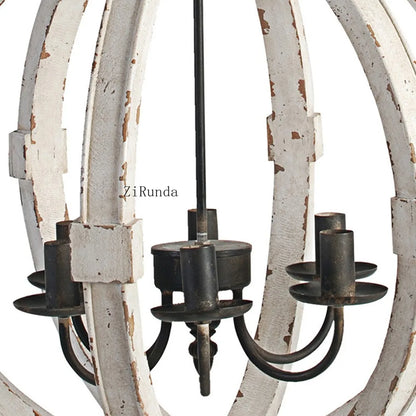 22" 6 Light Candelabra Style Wood Chandelier