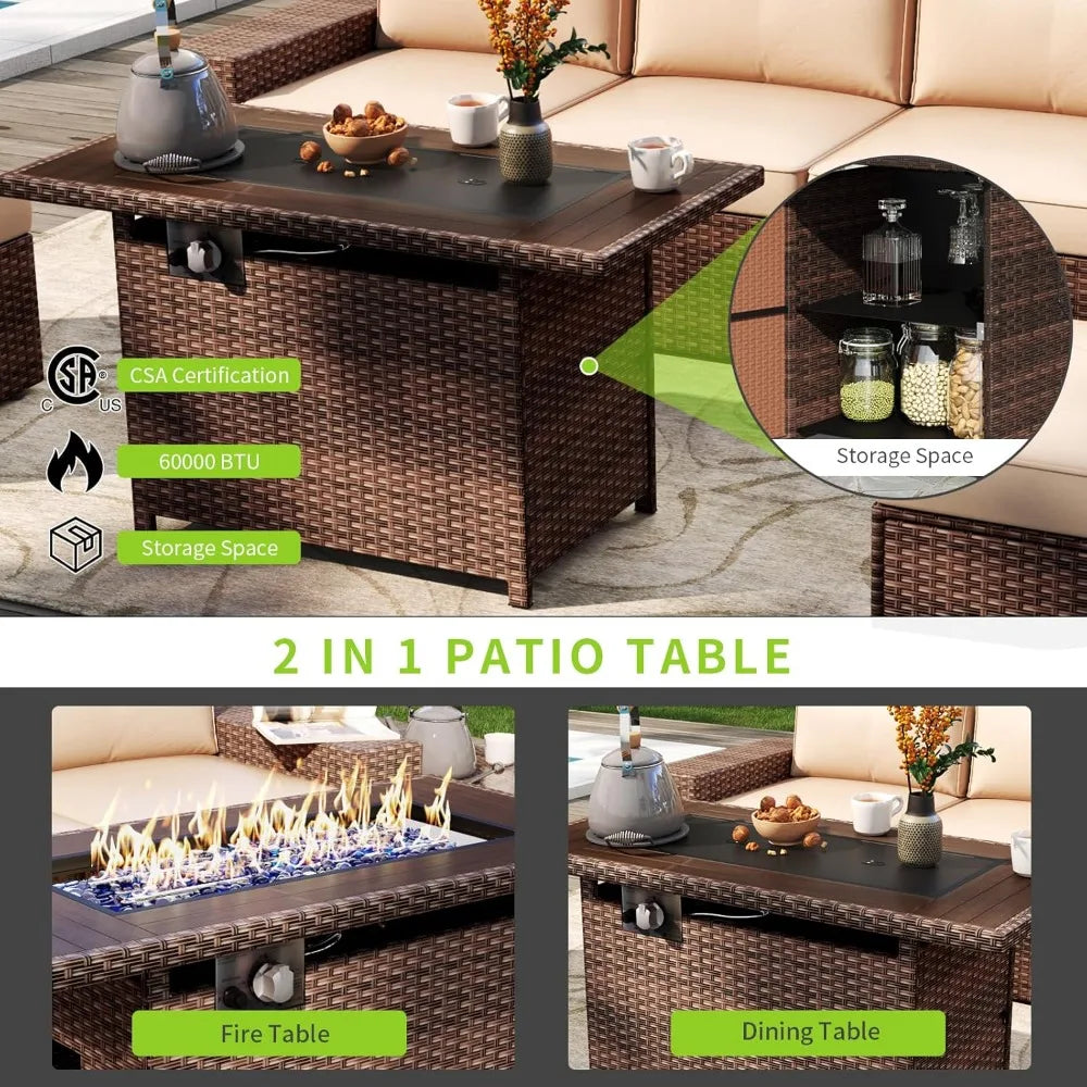 7 Piece Outdoor Wicker Patio Furniture Set with 44 " Fire Pit Table
