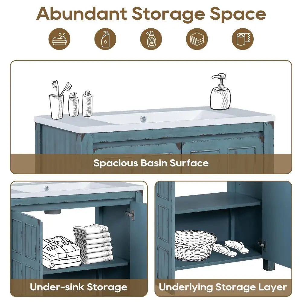 36" Pedestal Sink Cabinet with 2 Soft-Close Doors
