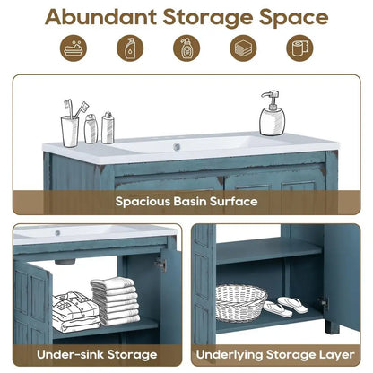 36" Pedestal Sink Cabinet with 2 Soft-Close Doors