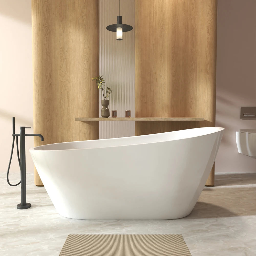 59" Gloss White Finish Freestanding Bathtub
