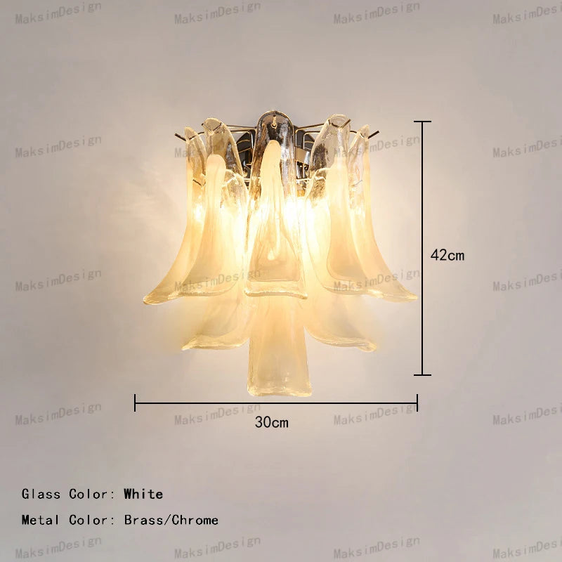 Cloudy White Glass Flower Petal Vintage Chandelier