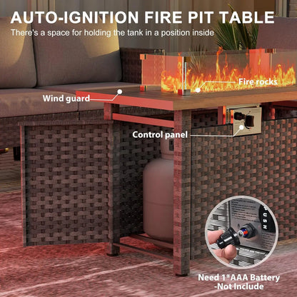 44" Propane Gas Fire Pit Table with Wind Guard