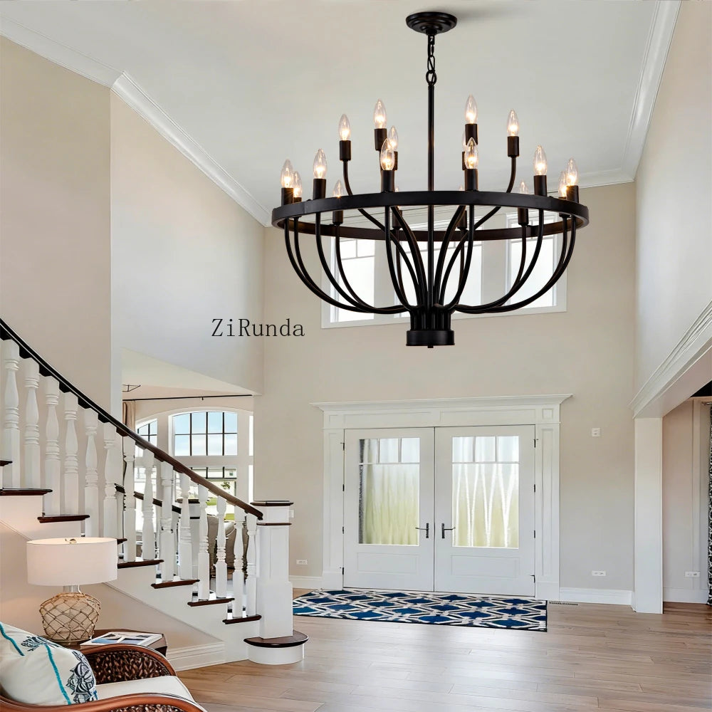 Rustic Vintage Industrial Black Chandelier