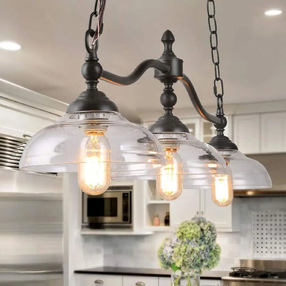 Rustic Black Metal Chandelier with Clear Glass