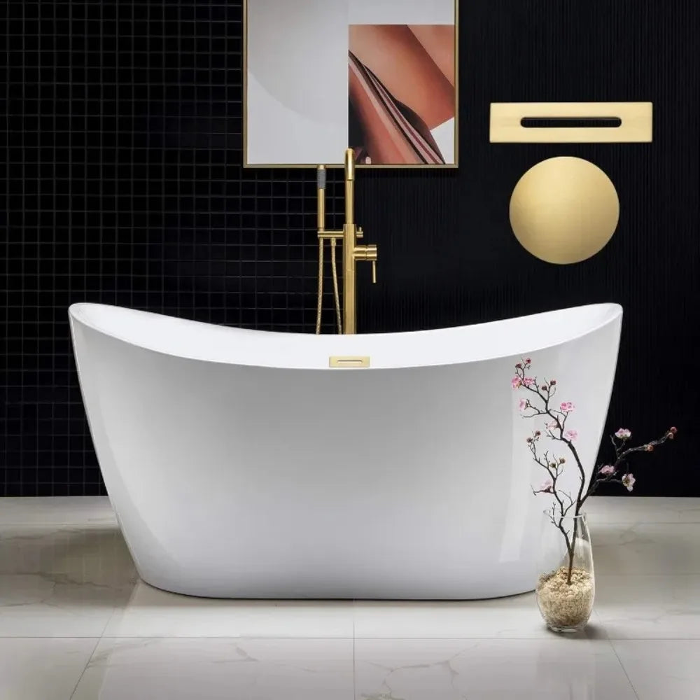 59"Acrylic Freestanding  Contemporary Soaking White Bathtub