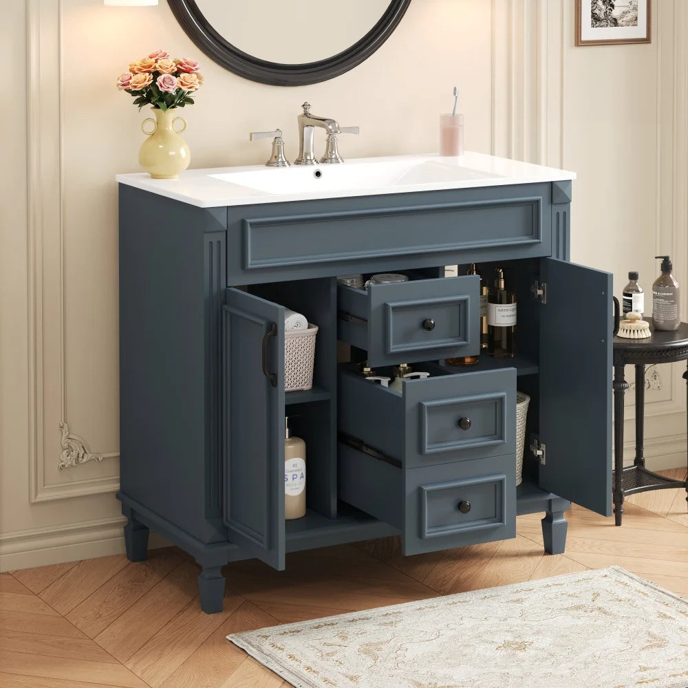 36'' Modern Vanity with Top Sink and Storage Cabinet