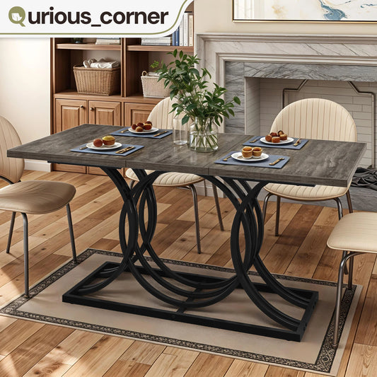 63" Dining Table Faux Marble Gray for 6 Seats