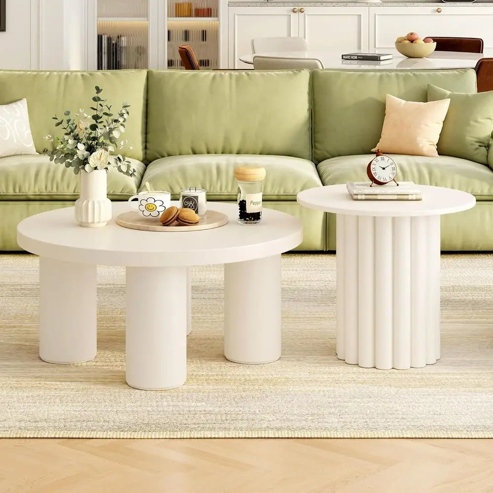 Set of 2 Living/Reception Room Round Coffee Table