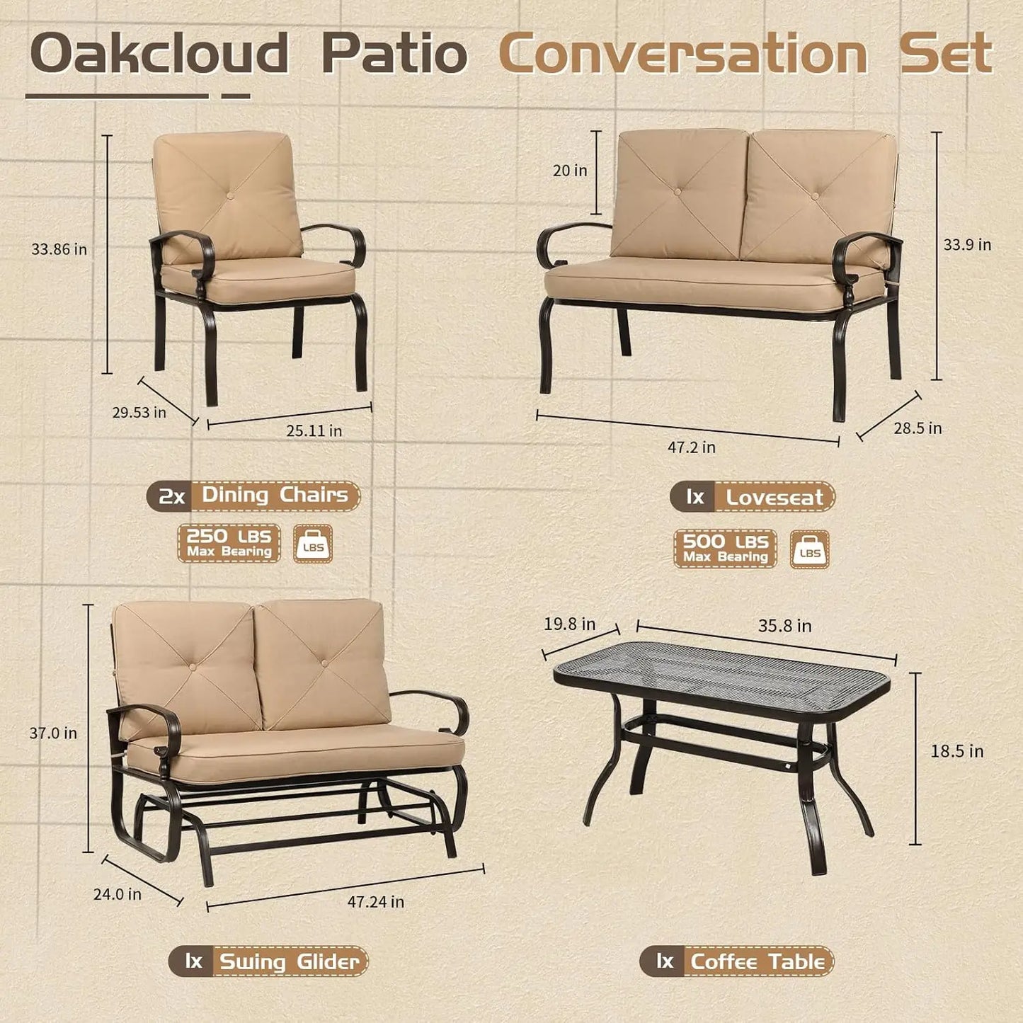 5-Piece Outdoor Metal Patio Furniture Sets