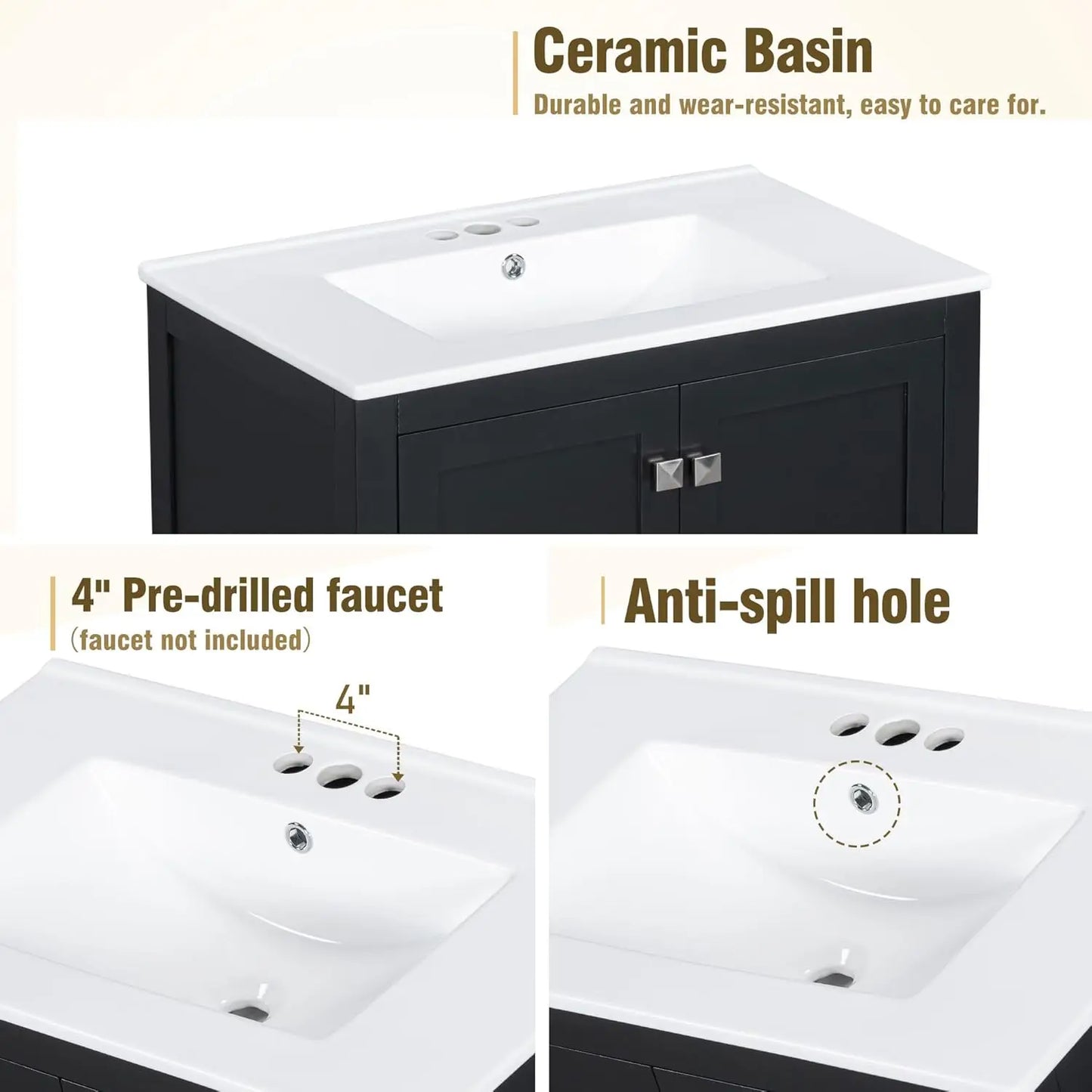30" Bathroom Vanity Single Sink Cabinet Undermount