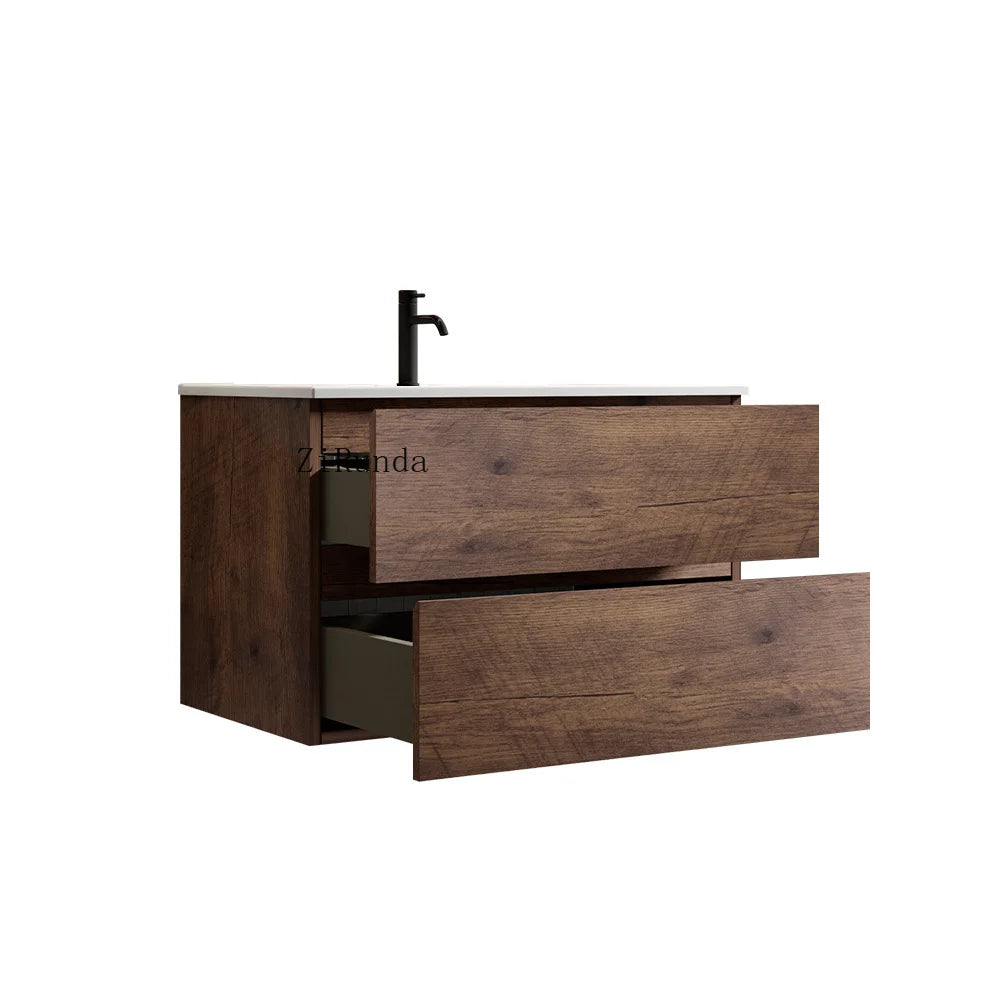 Wall Mounted 30 " Walnut Bathroom Vanity with Ceramic Sink